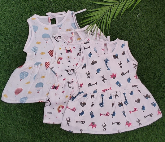 Premium Muslin Back Knot Frock Combo pack of 3 (0-6 Months)