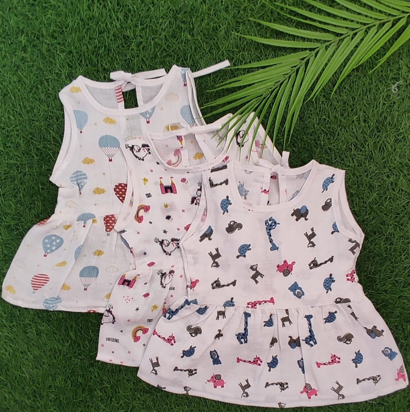 Premium Muslin Back Knot Frock Combo pack of 3 (0-6 Months)