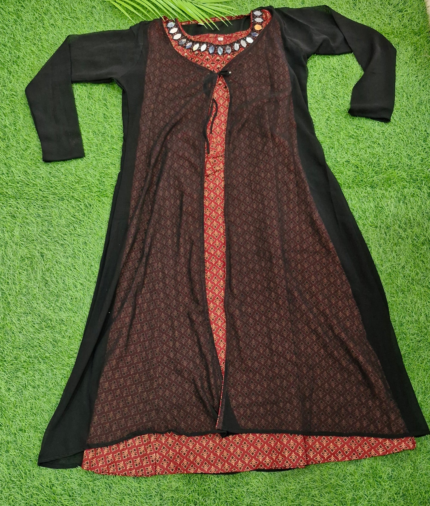 Festive Black Overcoat Kurti with Mirror Work – Diwali Special Edition.