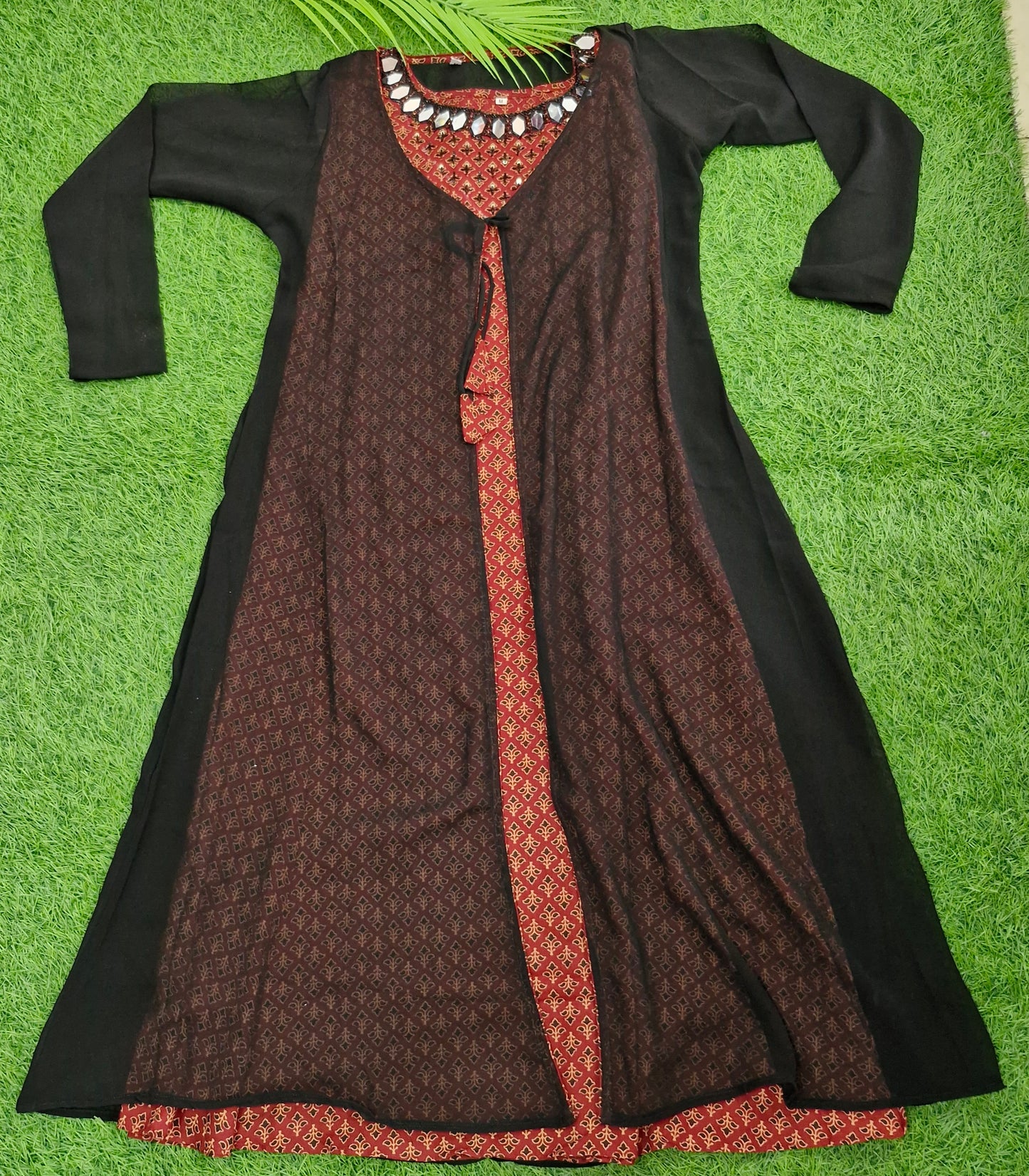 Festive Black Overcoat Kurti with Mirror Work – Diwali Special Edition.