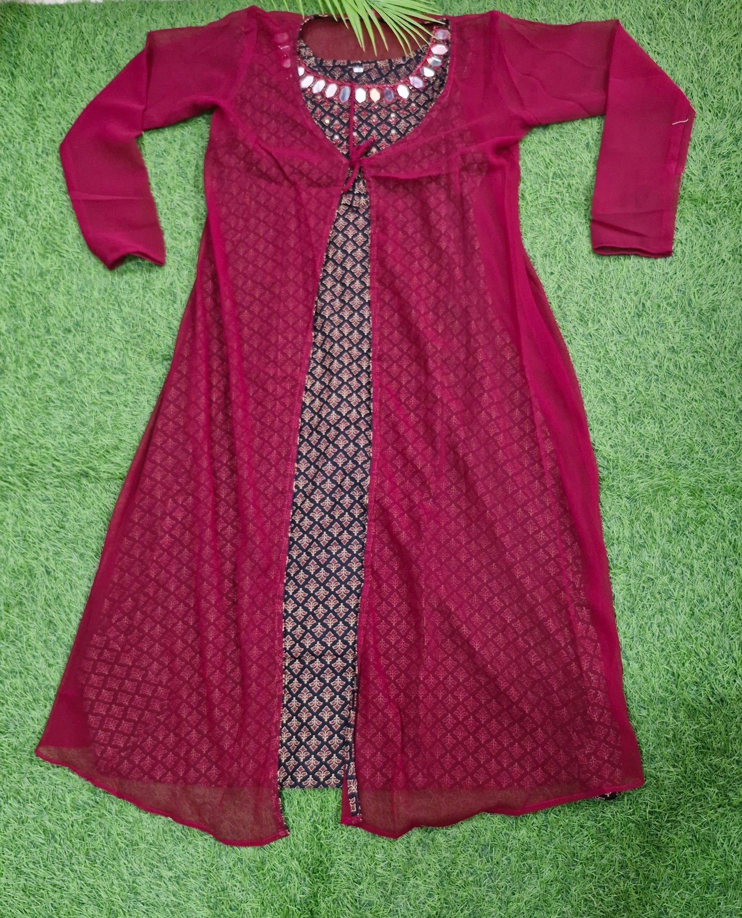Festive Black Overcoat Kurti with Mirror Work – Diwali Special Edition.