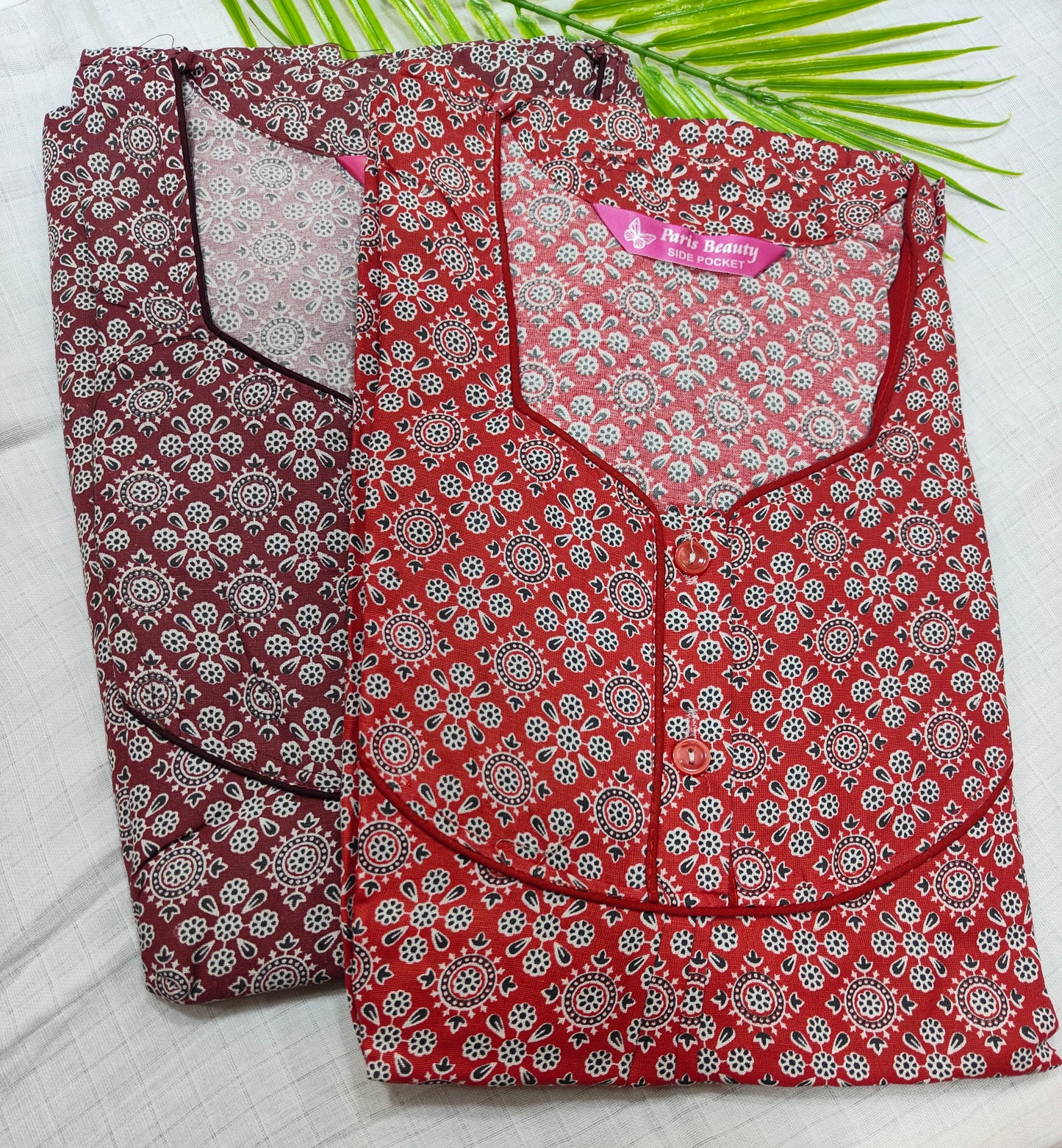 Combo Pack of 2 Printed Nighties with Side Pockets - Free Size (Up to XXL)