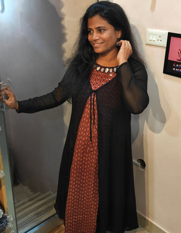 Festive meroon Overcoat Kurti with Mirror Work – Diwali Special Edition. (Copy)