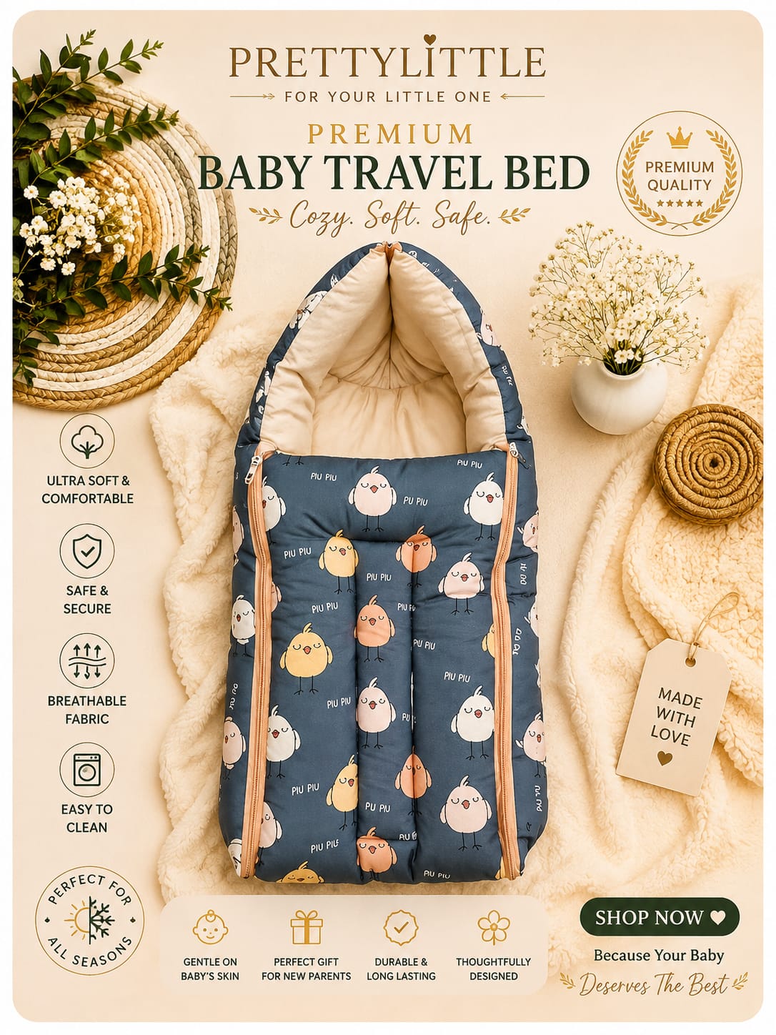 Premium Muslin Baby Carry Nest – Soft Breathable Big Size (best one dispatched)