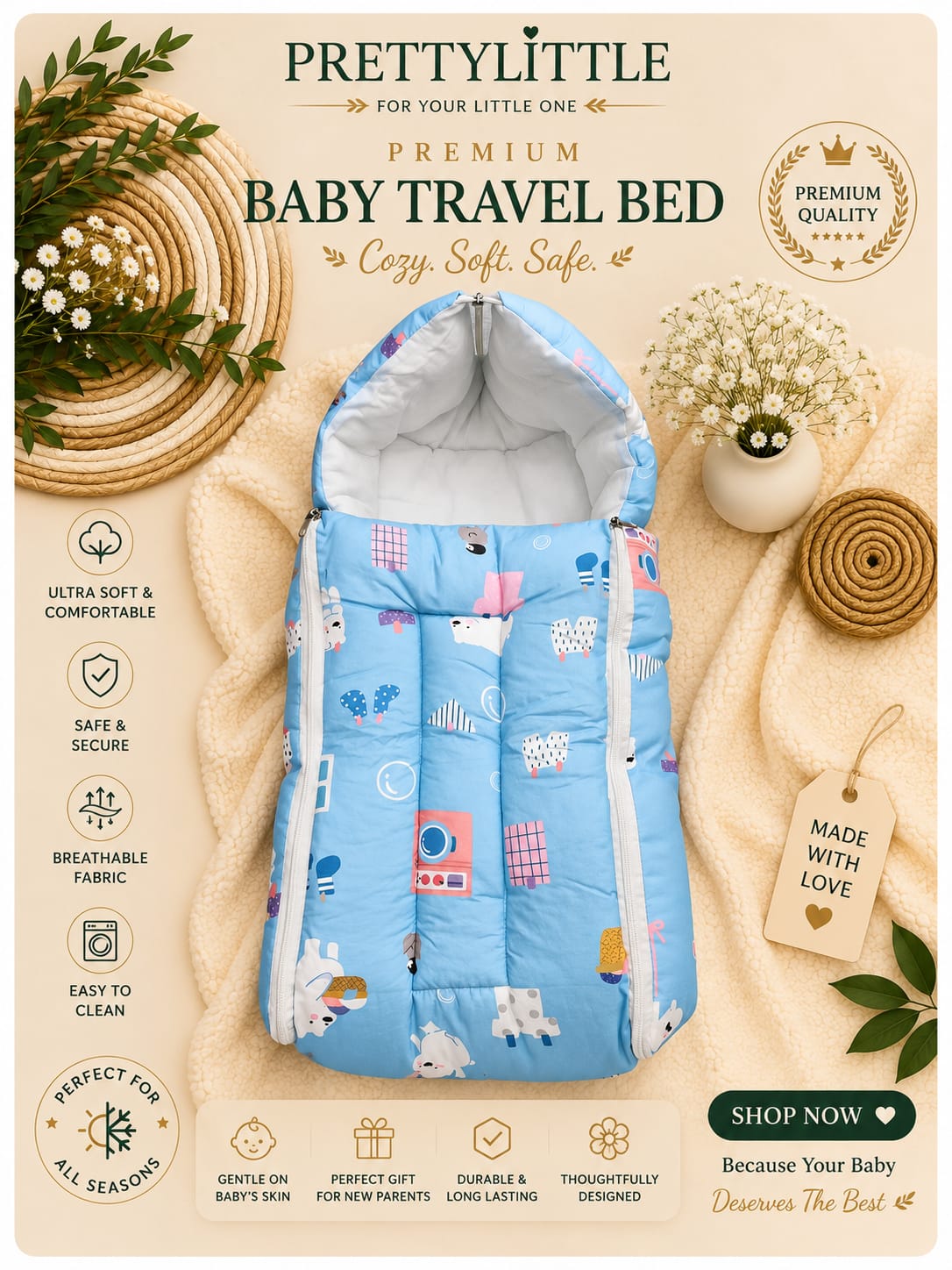 Premium Muslin Baby Carry Nest – Soft Breathable Big Size (best one dispatched)