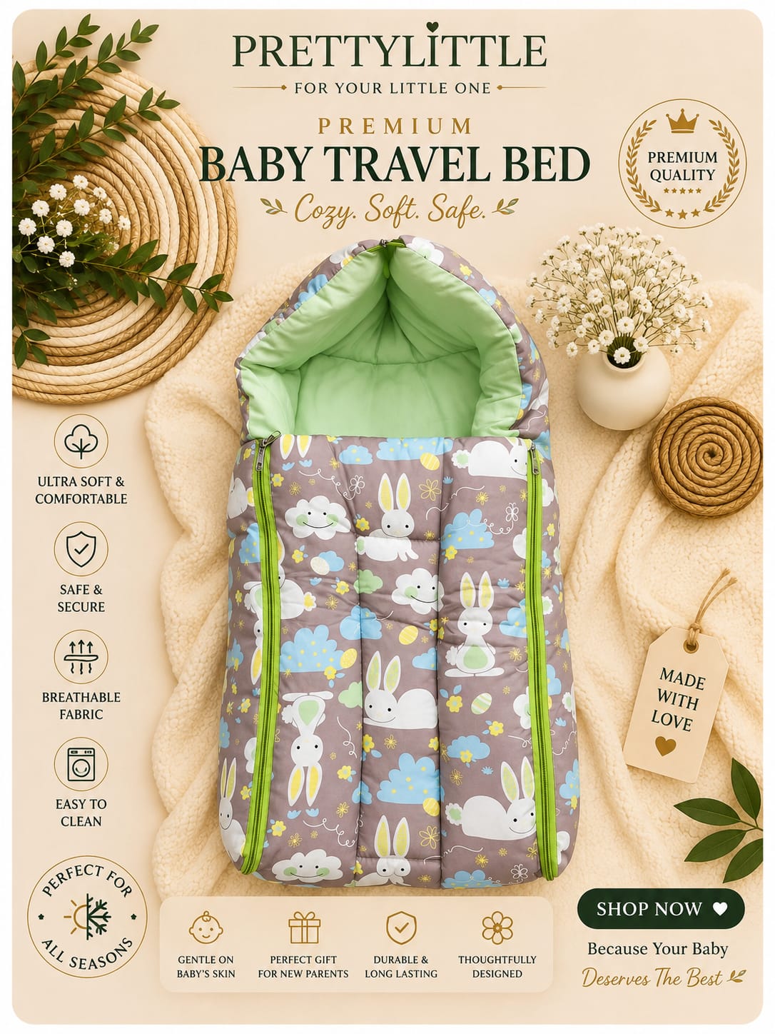 Premium Muslin Baby Carry Nest – Soft Breathable Big Size (best one dispatched)