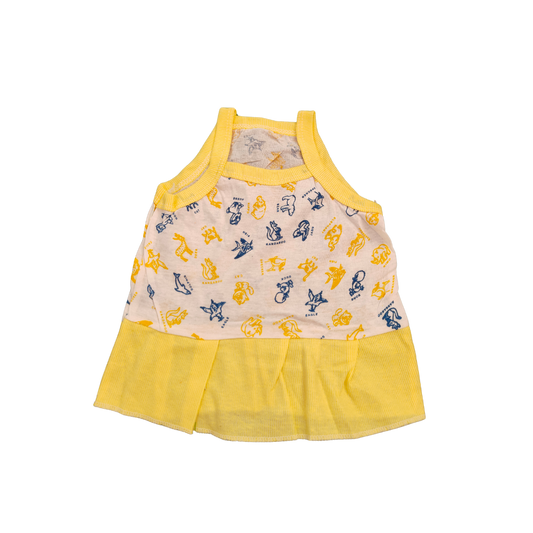 Animal Kingdom Cotton Frock - Yellow
