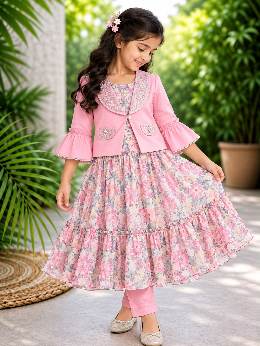 Diwali Denim Bloom Dress Set | Girls Western Wear – Special Offer ( 7- 8 year)