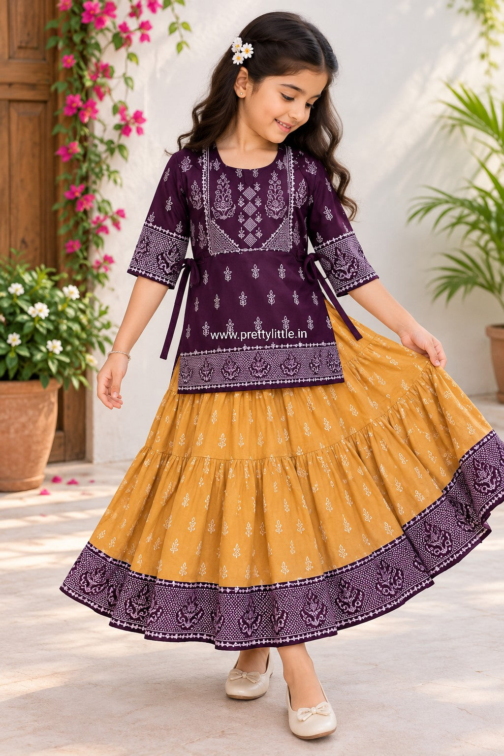 Diwali Denim Bloom Dress Set | Girls Western Wear – Special Offer ( 7- 8 year)