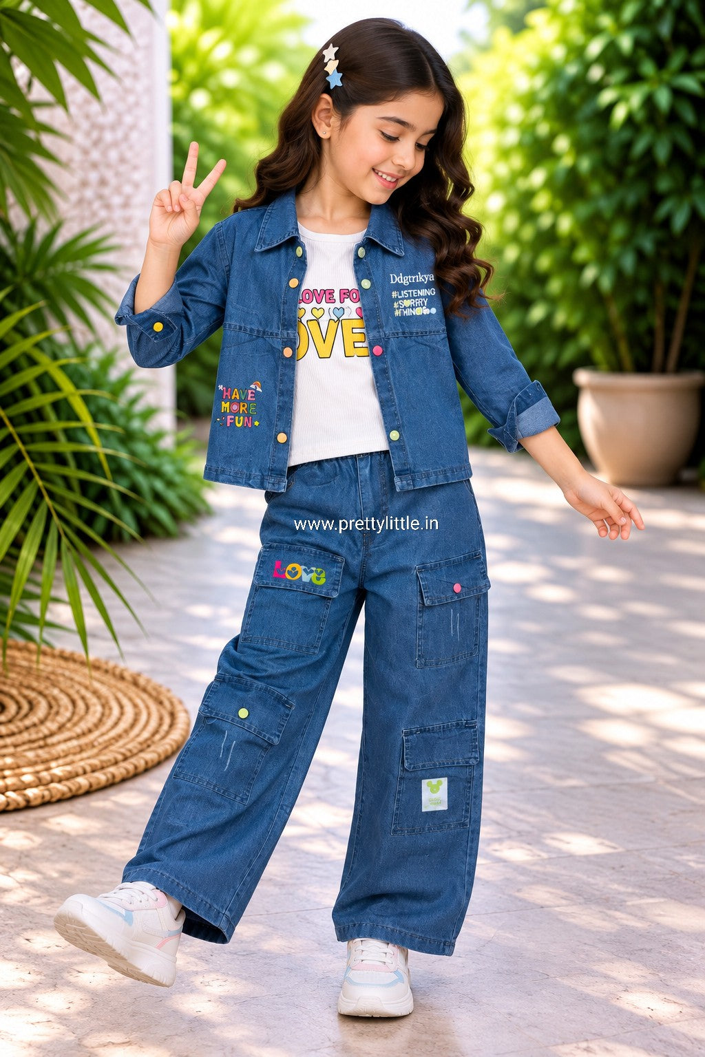 Diwali Denim Bloom Dress Set | Girls Western Wear – Special Offer ( 7- 8 year)