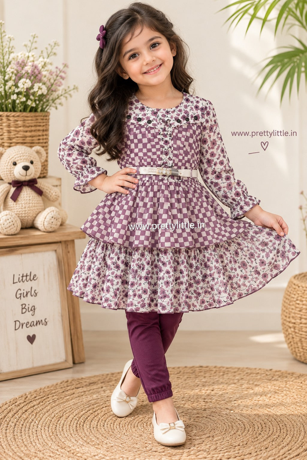 Diwali Denim Bloom Dress Set | Girls Western Wear – Special Offer ( 7- 8 year)
