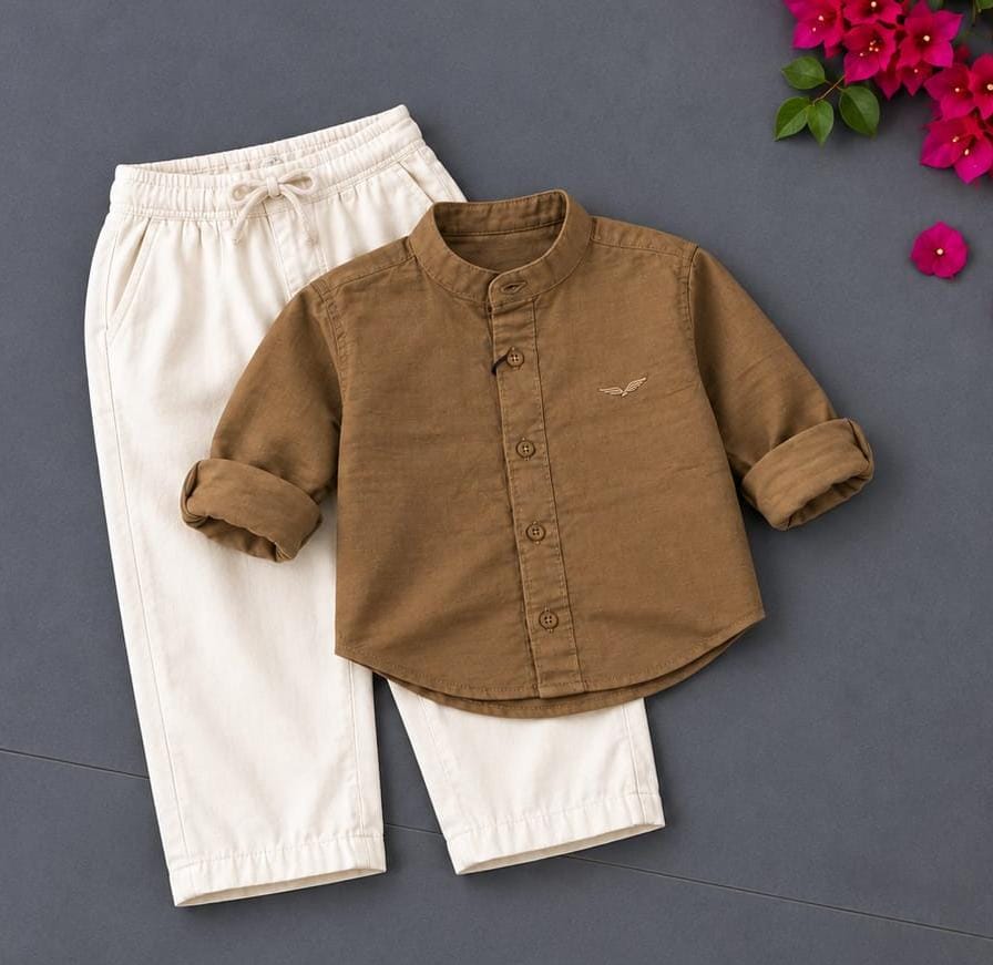 Little Gentleman Mandarin Collar Shirt & Cargo Pant Set –| 1-7 year
