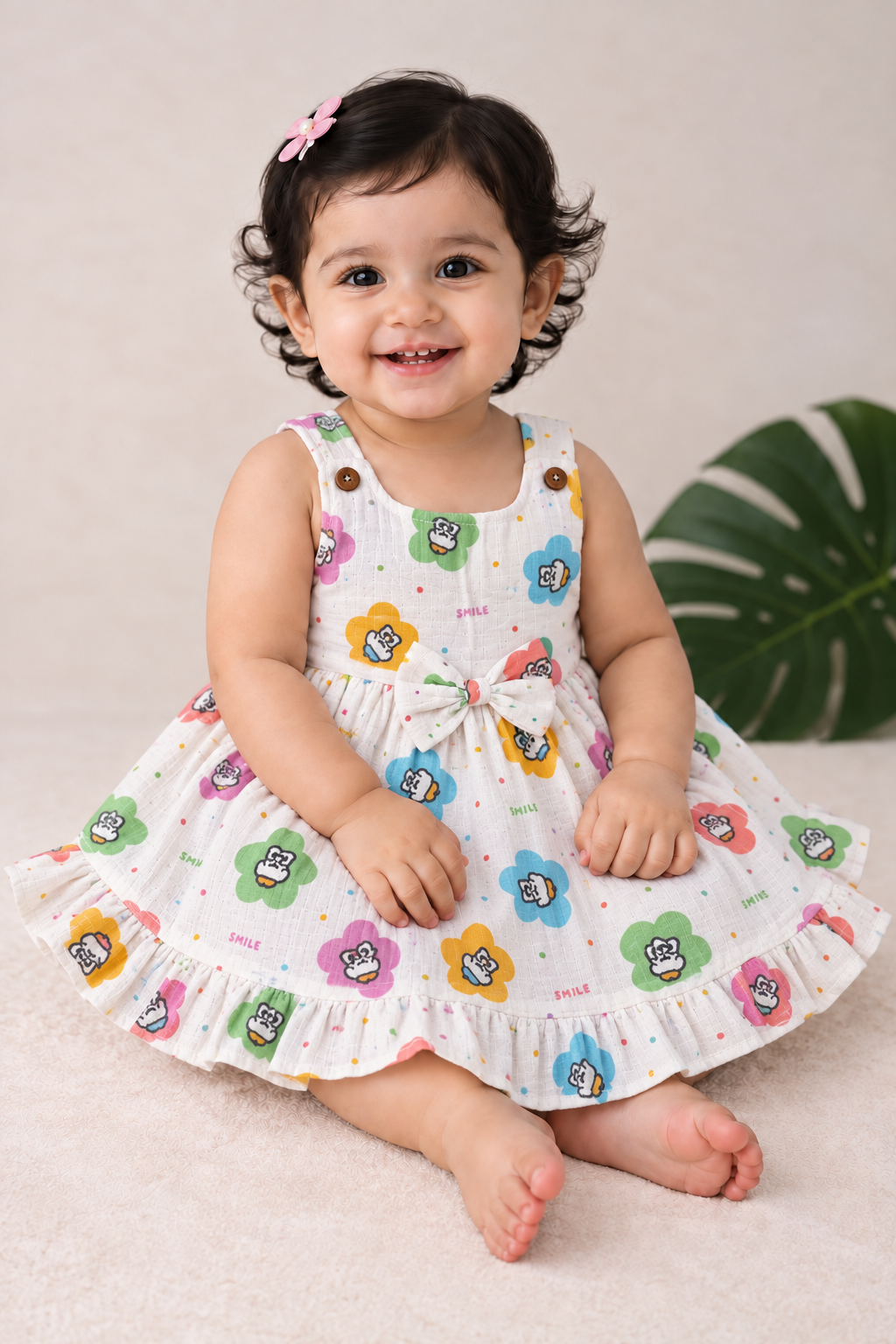 Fruity Garden muslin Bow Frock for Baby Girls – 0 to 18 Months