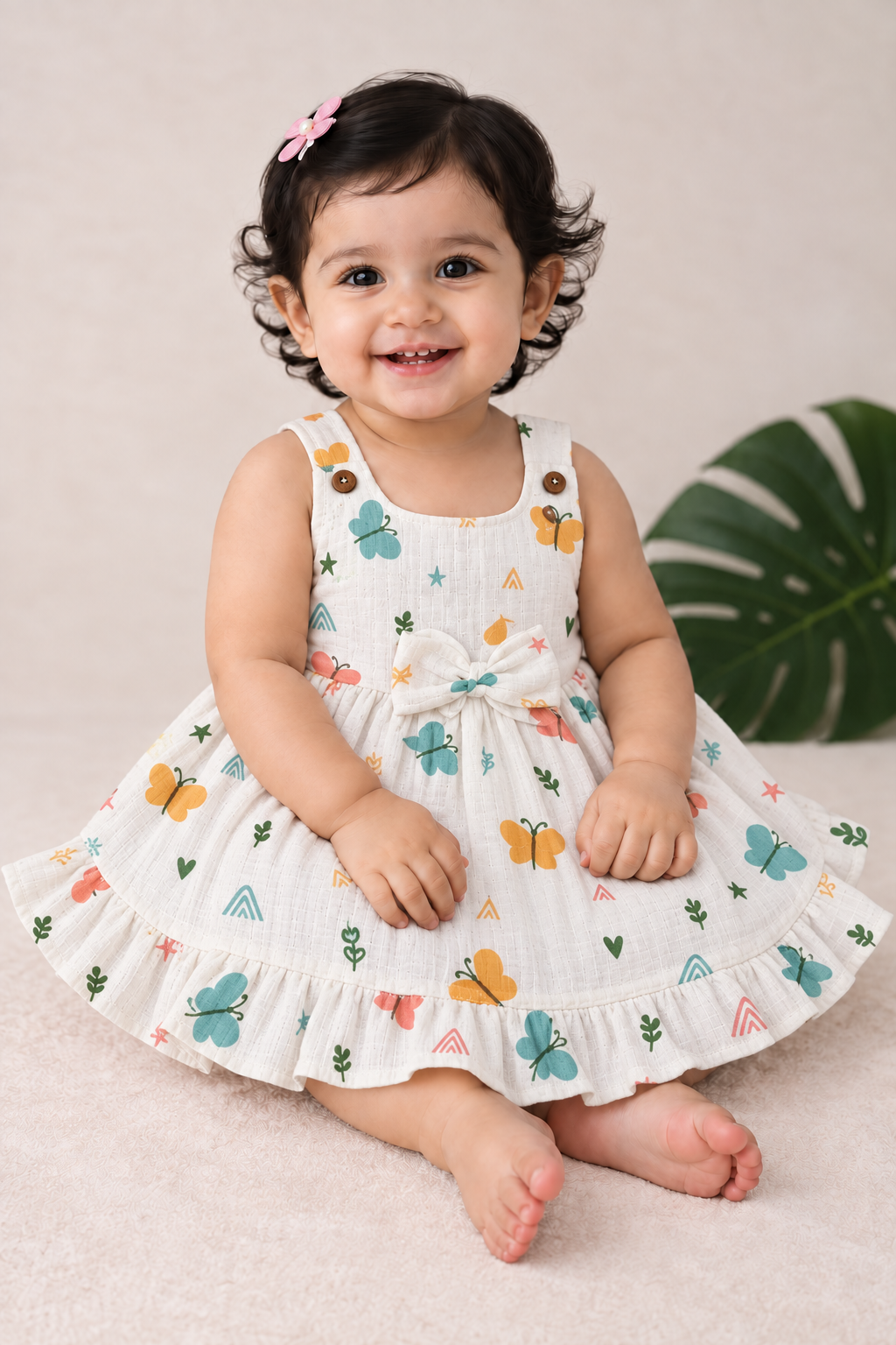 Fruity Garden muslin Bow Frock for Baby Girls – 0 to 18 Months