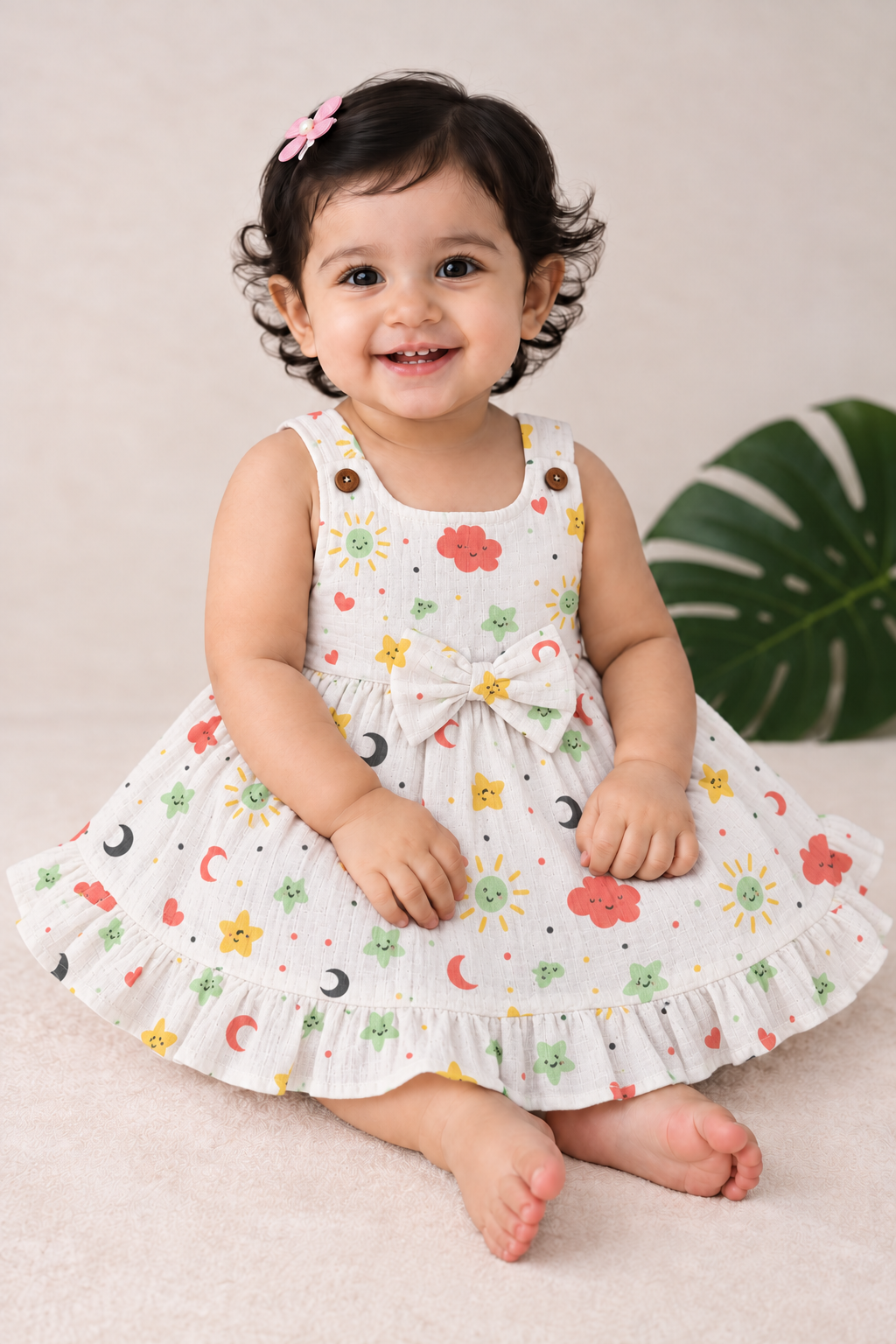 Fruity Garden muslin Bow Frock for Baby Girls – 0 to 18 Months