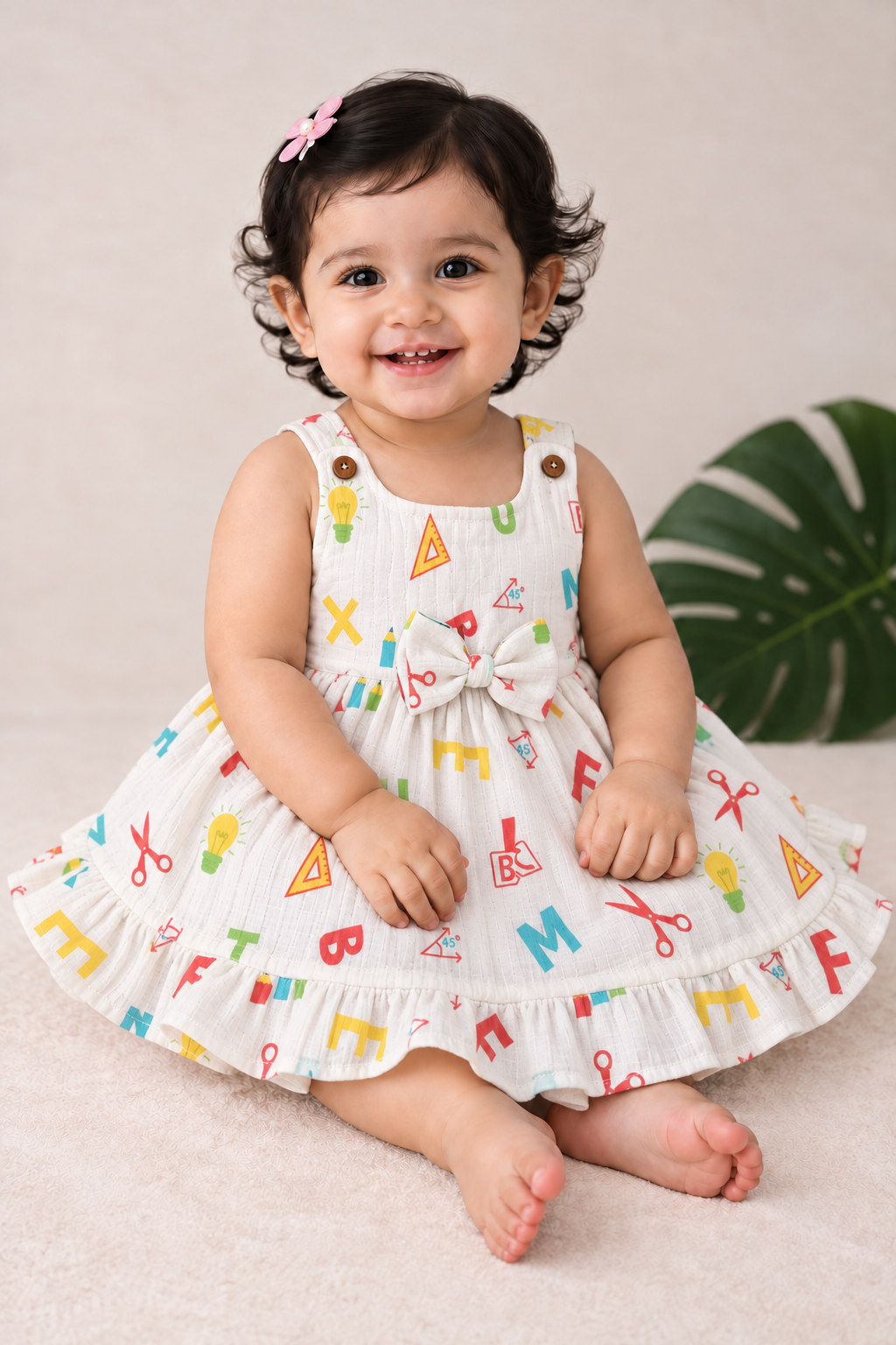 Fruity Garden muslin Bow Frock for Baby Girls – 0 to 18 Months