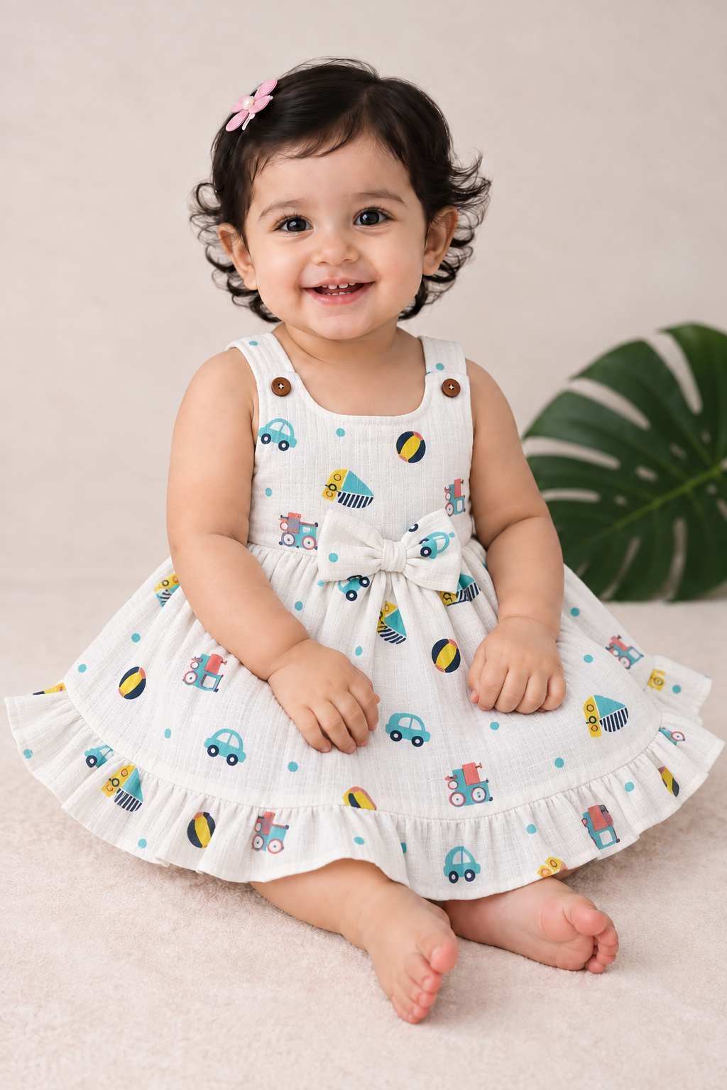 Fruity Garden muslin Bow Frock for Baby Girls – 0 to 18 Months