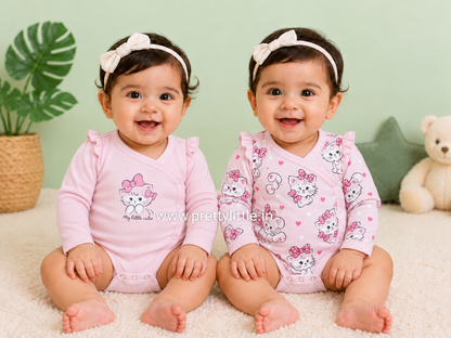 Little Kitty Wrap Onesies – Pack of 2 | 0–3 Months