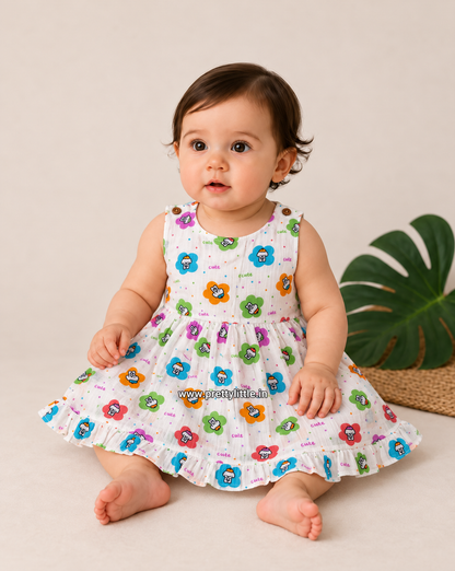 Little Friends Animal Print Muslin Frock – 9–12 & 18–24 Months