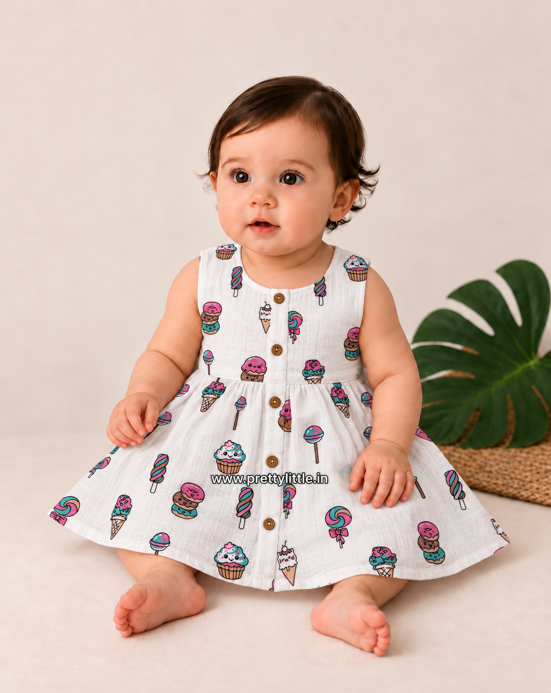 Tiny Treasures Muslin Button-Front Baby Frock |0-18 month