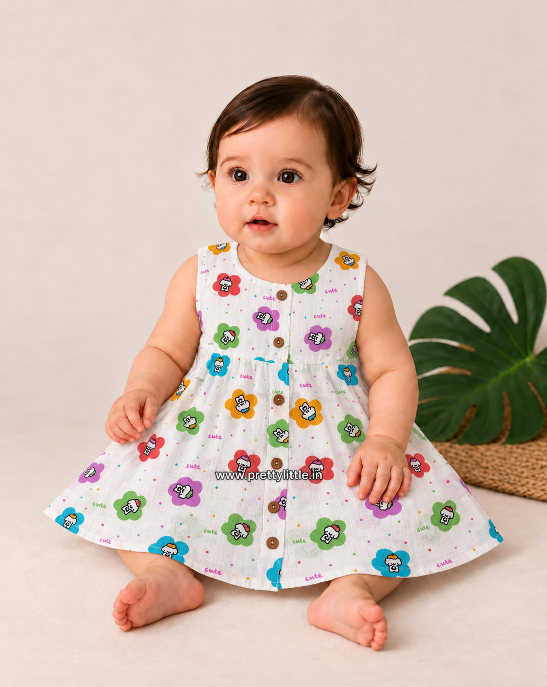 Tiny Treasures Muslin Button-Front Baby Frock |0-18 month