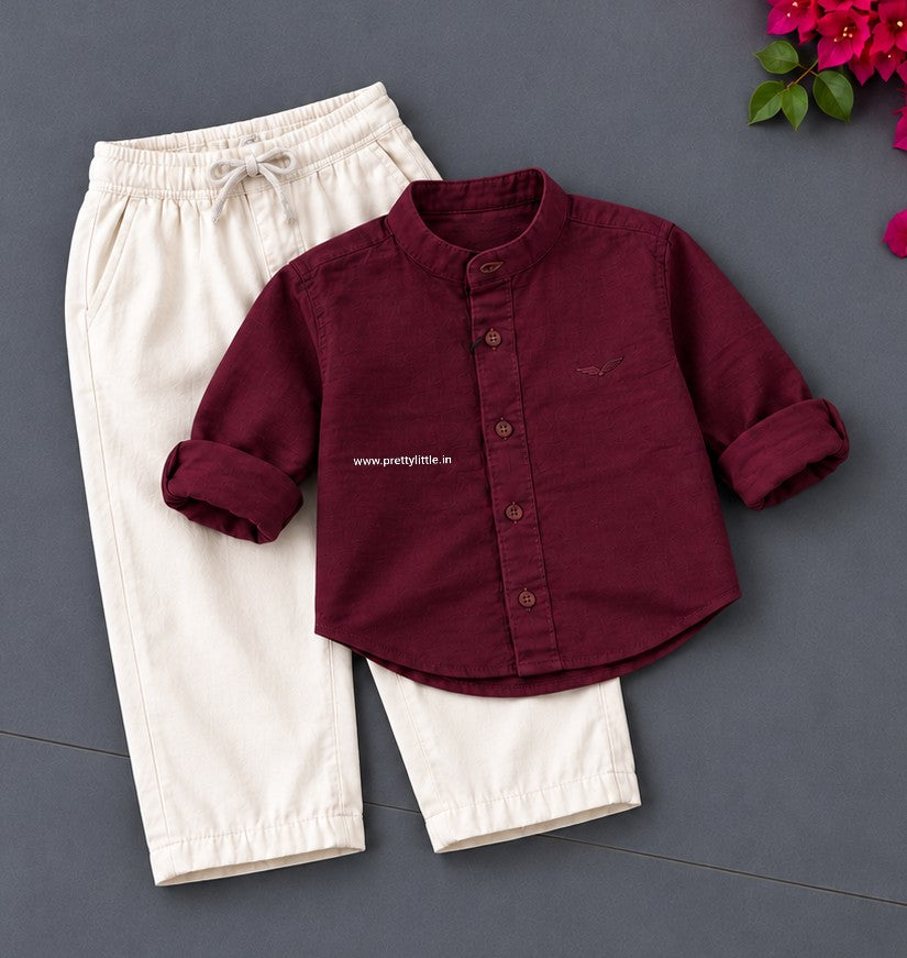 Little Gentleman Mandarin Collar Shirt & Cargo Pant Set –| 1-7 year
