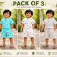 Cloud Soft Muslin Co-ord Set pack of 3 – Ultra-Soft Baby Wear (upto 6 year) (Assorted)