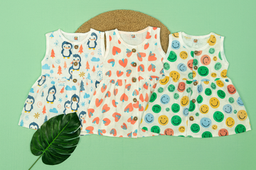 Soft Muslin Baby Frock sleeveless – Happy Prints, Comfy Fit(Best Combo Dispatched)