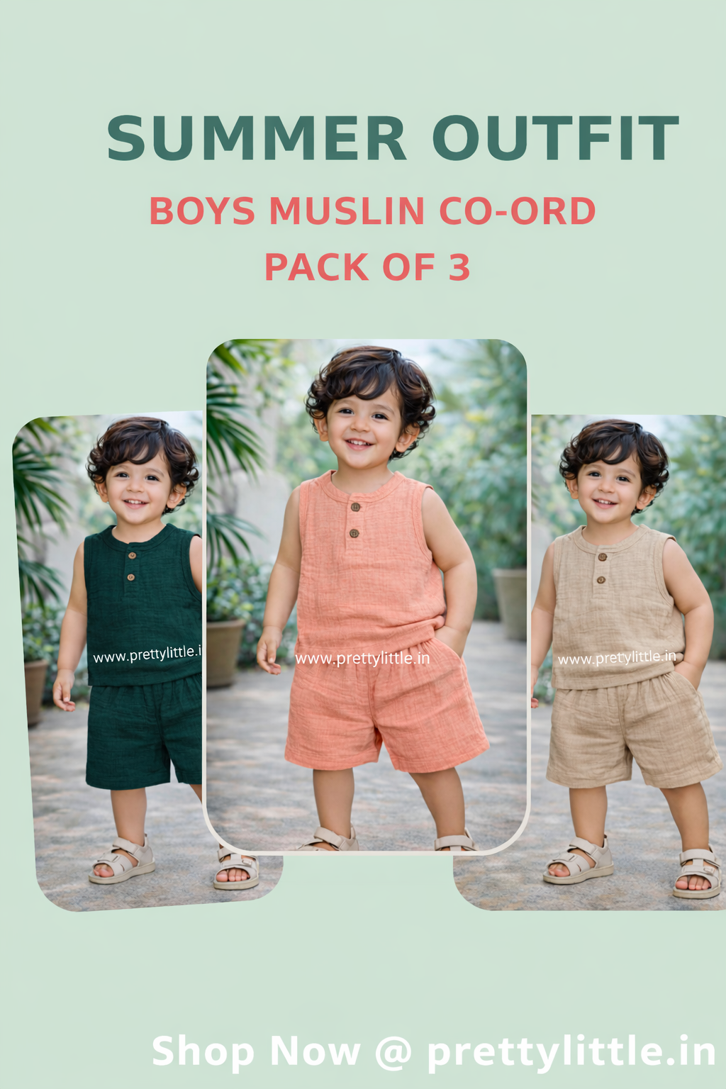 Crinkled Muslin Unisex Sleeveless Co-ord Set – Pack of 3 | 1-4 Years (Any 3)