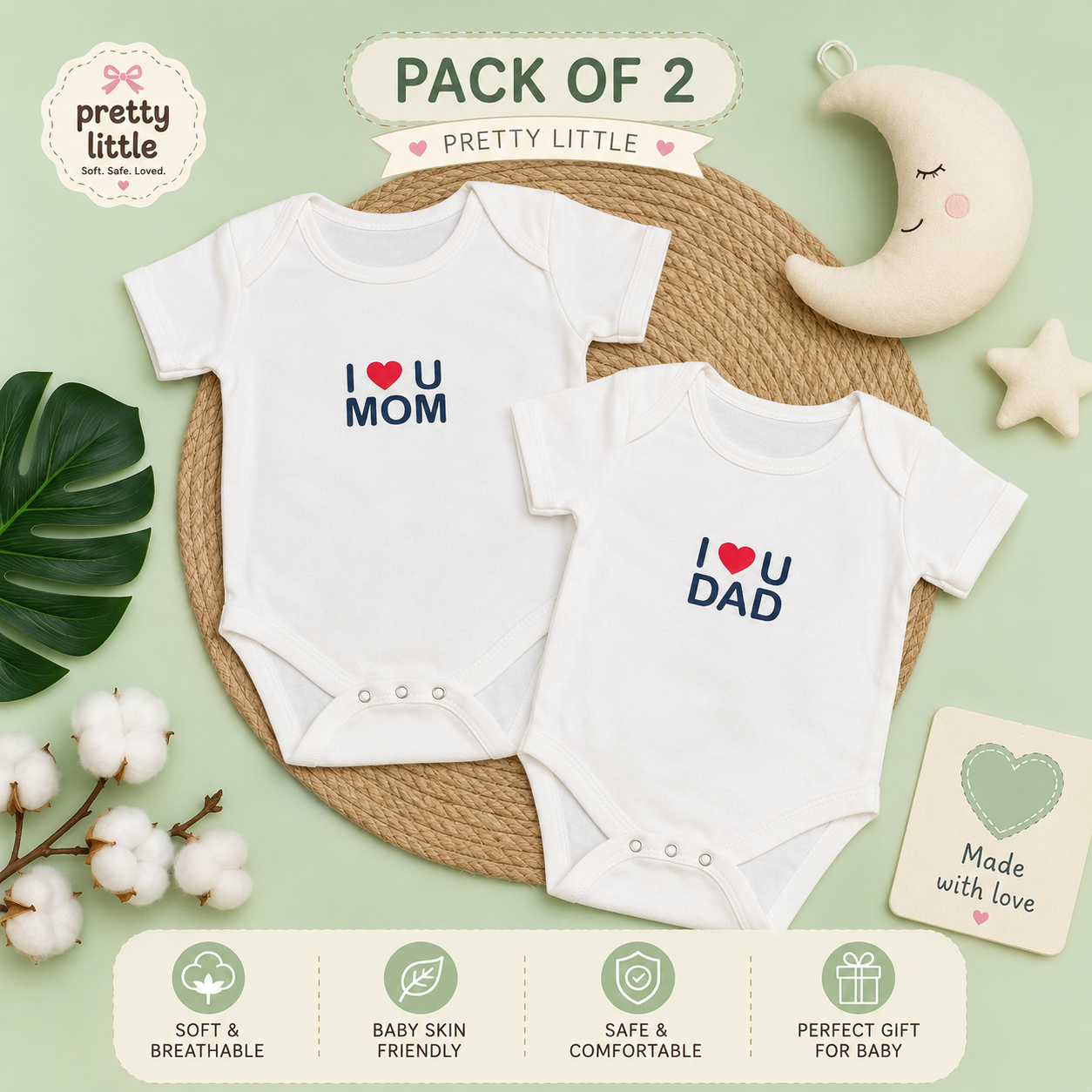 I Love Mom & Dad Printed Onesie | Newborn Photoshoot Outfit | 0-3 Months