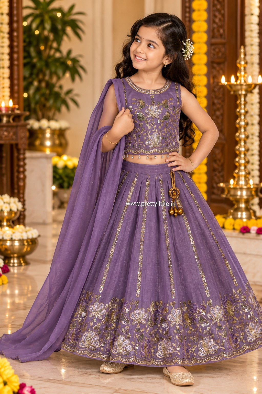Avyanna Teal Floral Embroidered Lehenga Set – 3 to 9 Years