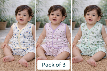 color Muslin sleeveless jabla with trouser set ( best 3 dispatched) (half set) (0-8 month)