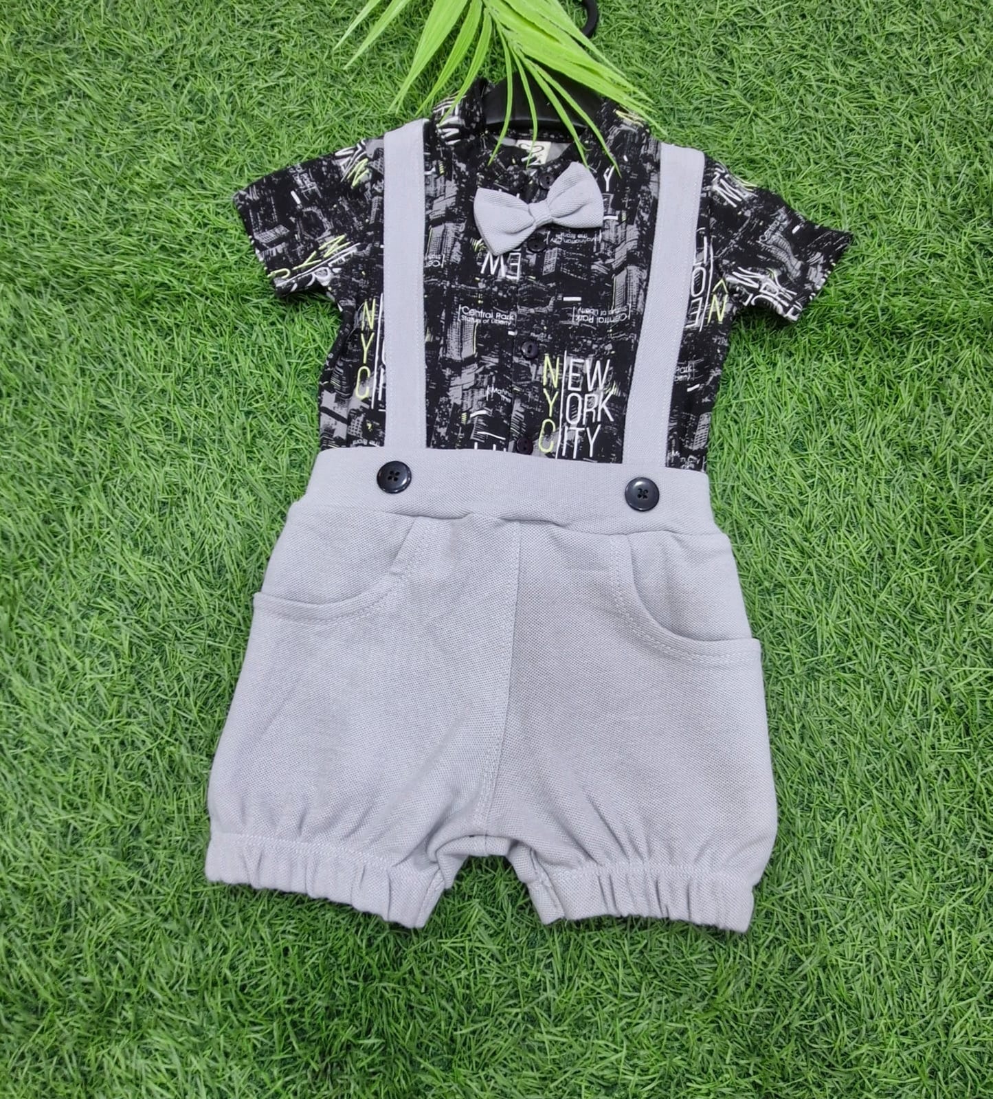 Stylish Dungri Baby Outfit with Suspenders, Bow Tie