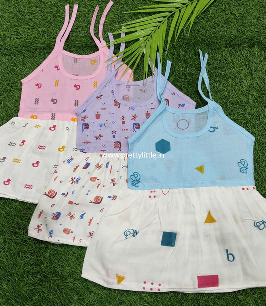 Color cotton with muslin knot frock combo pack (best 3 dispatched)(0-3m)