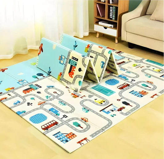 Colorful Car Themed Baby Play Mat & Height Chart – Soft, Washable, 100 cm Measurement
