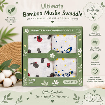 Bamboo Muslin Swaddle – 48" × 48" | Ultra Soft & Breathable (Pack of 2)