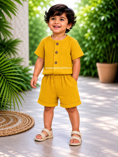Crinkled Muslin Co-ord Set | Unisex Kids Wear – Up to 4 Years