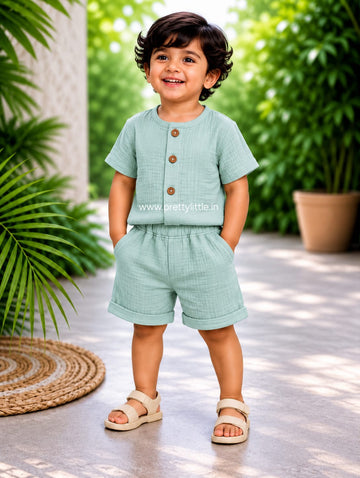 Crinkled Muslin Co-ord Set | Unisex Kids Wear – Up to 4 Years