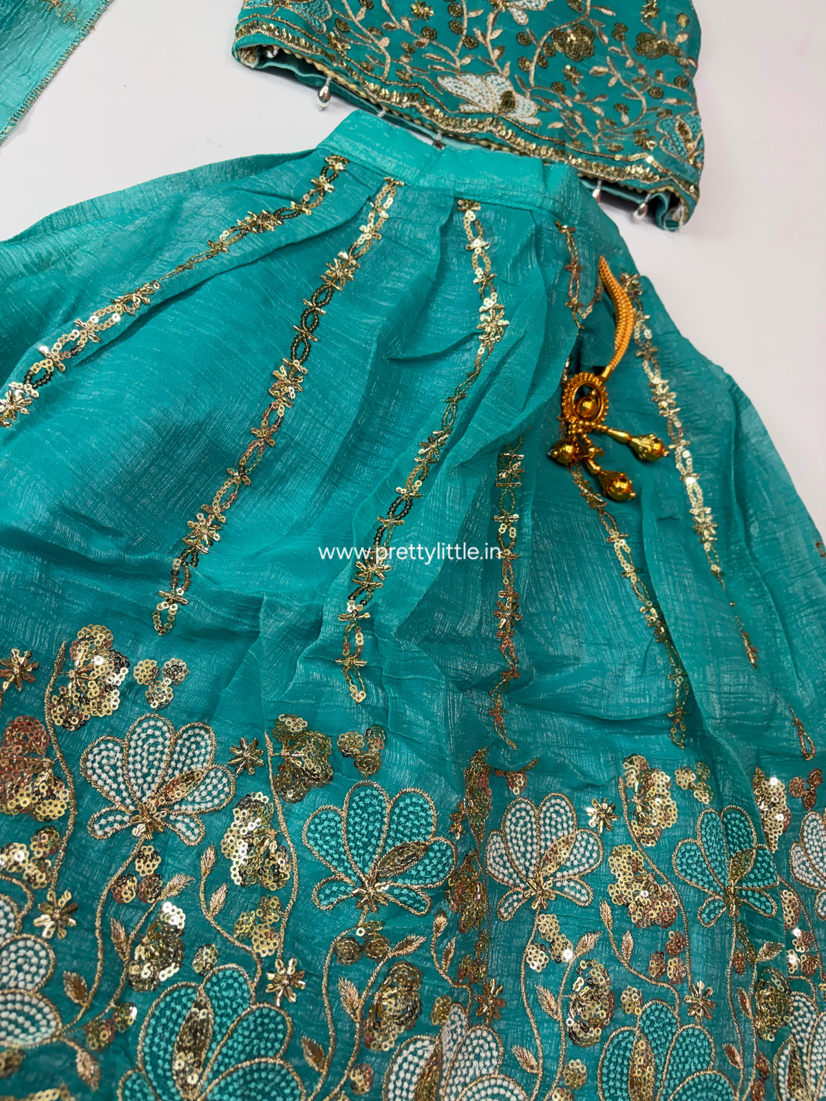 Avyanna Teal Floral Embroidered Lehenga Set – 3 to 9 Years