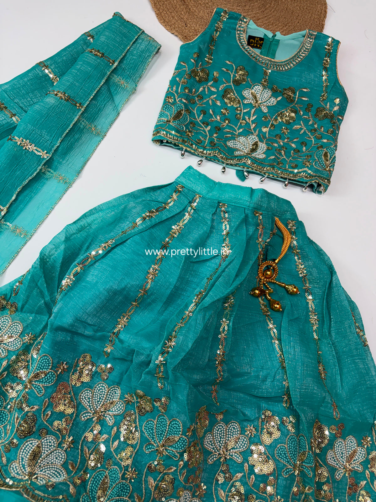 Avyanna Teal Floral Embroidered Lehenga Set – 3 to 9 Years