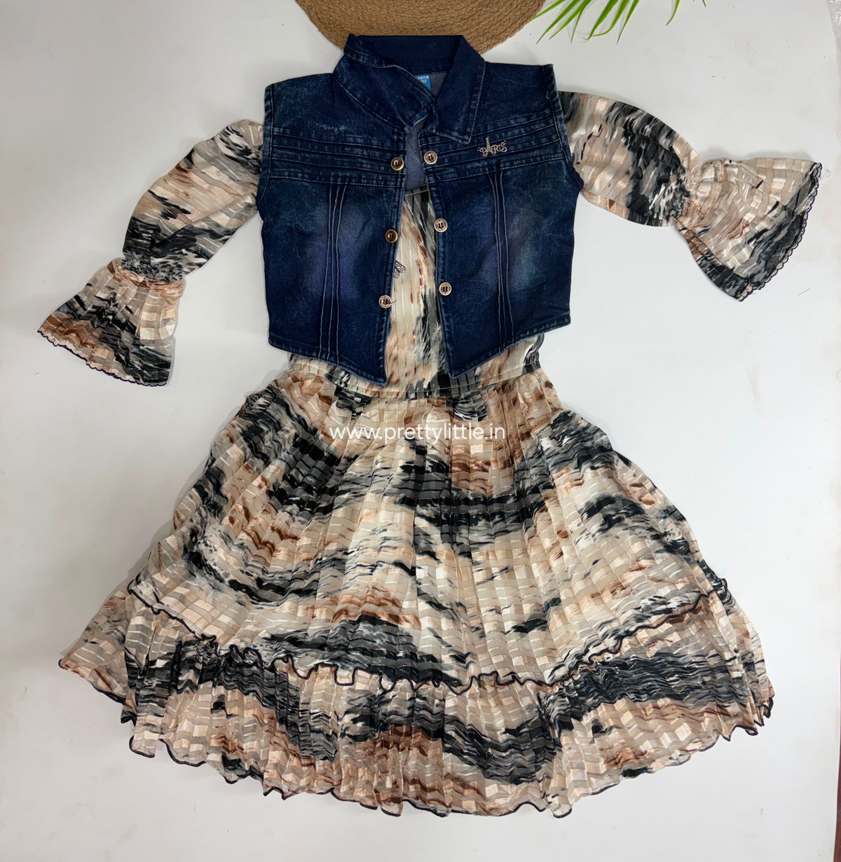 Diwali Denim Bloom Dress Set | Girls Western Wear – Special Offer ( 7- 8 year)
