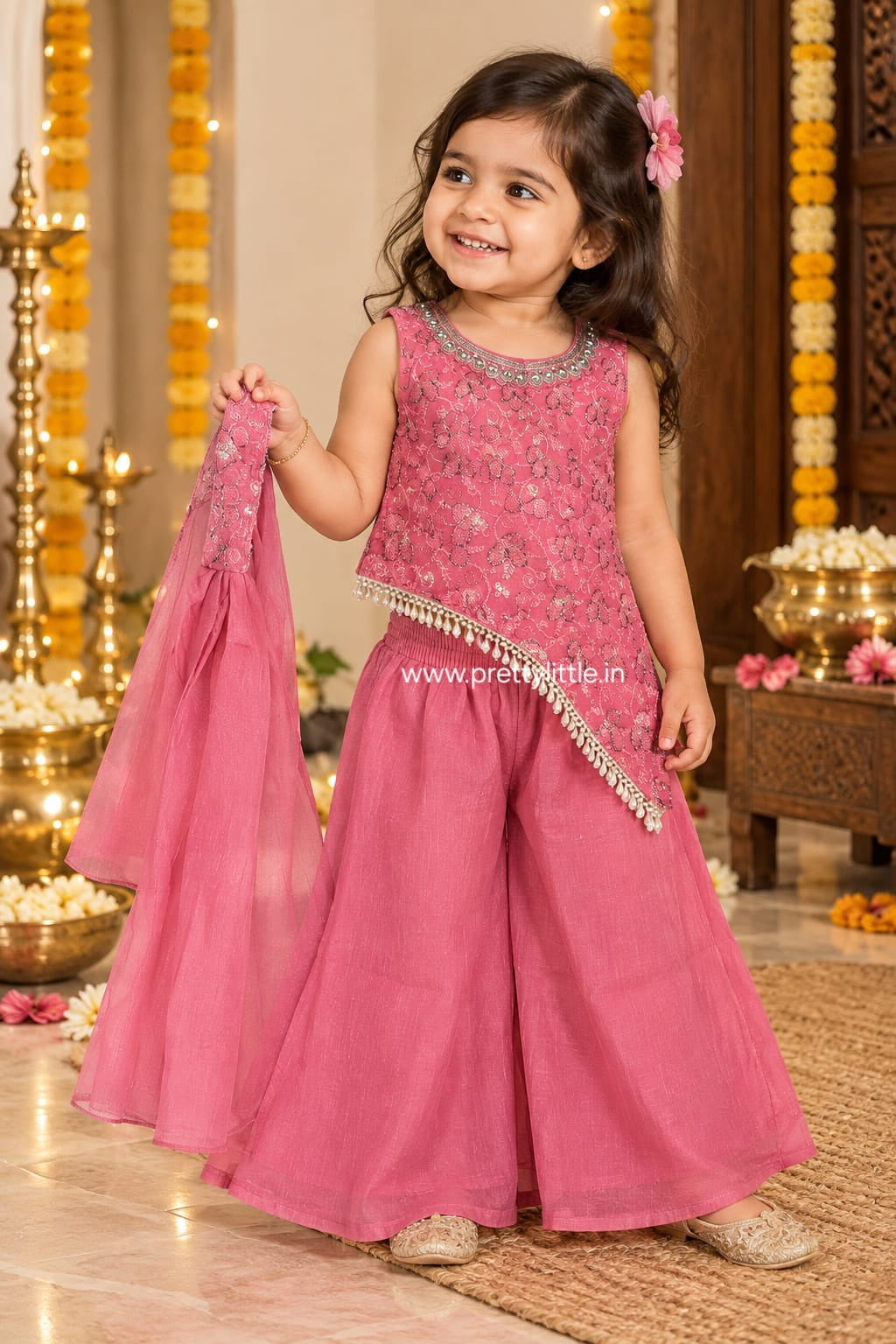 Zivanya Festive Pink Sharara Set – 3 to 9 Years