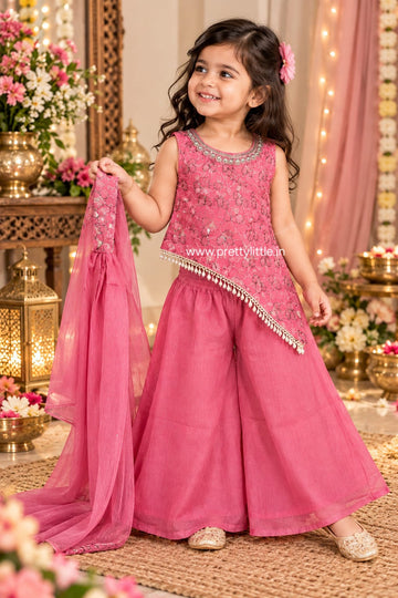 Zivanya Festive Pink Sharara Set – 3 to 9 Years