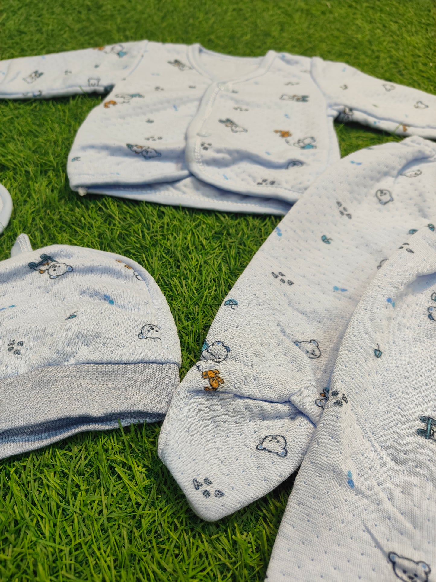 5-Piece Baby Clothing Set with Quilted Jacket, Footed Pants, Cap, and Bib