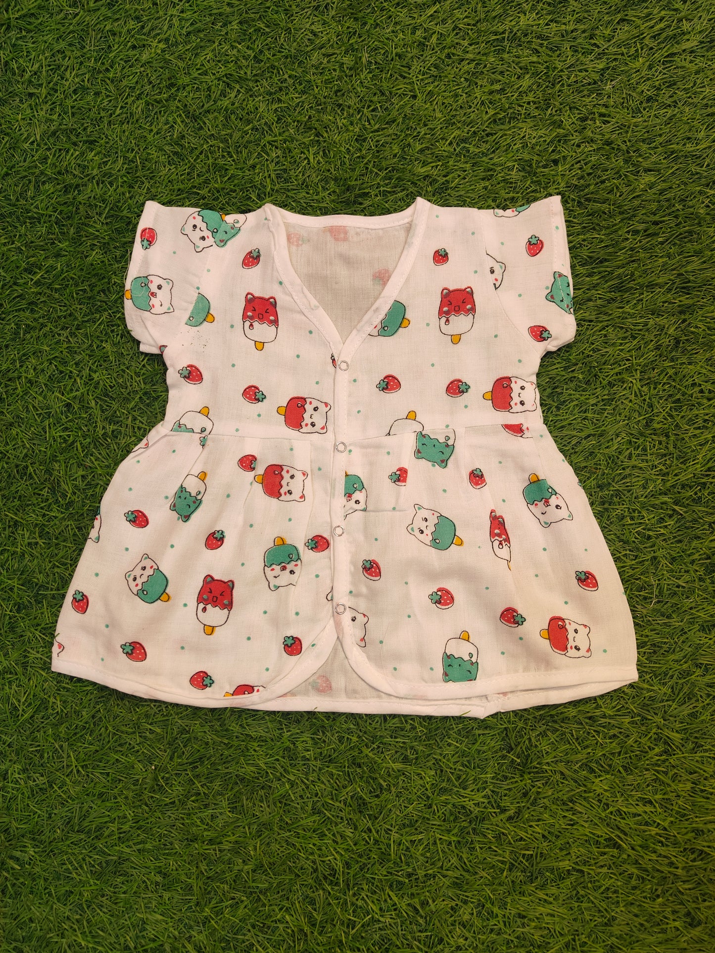 Charming Half-Sleeve Muslin Frock with Cute Print (best one dispatched)