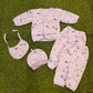 5-Piece Baby Clothing Set with Quilted Jacket, Footed Pants, Cap, and Bib