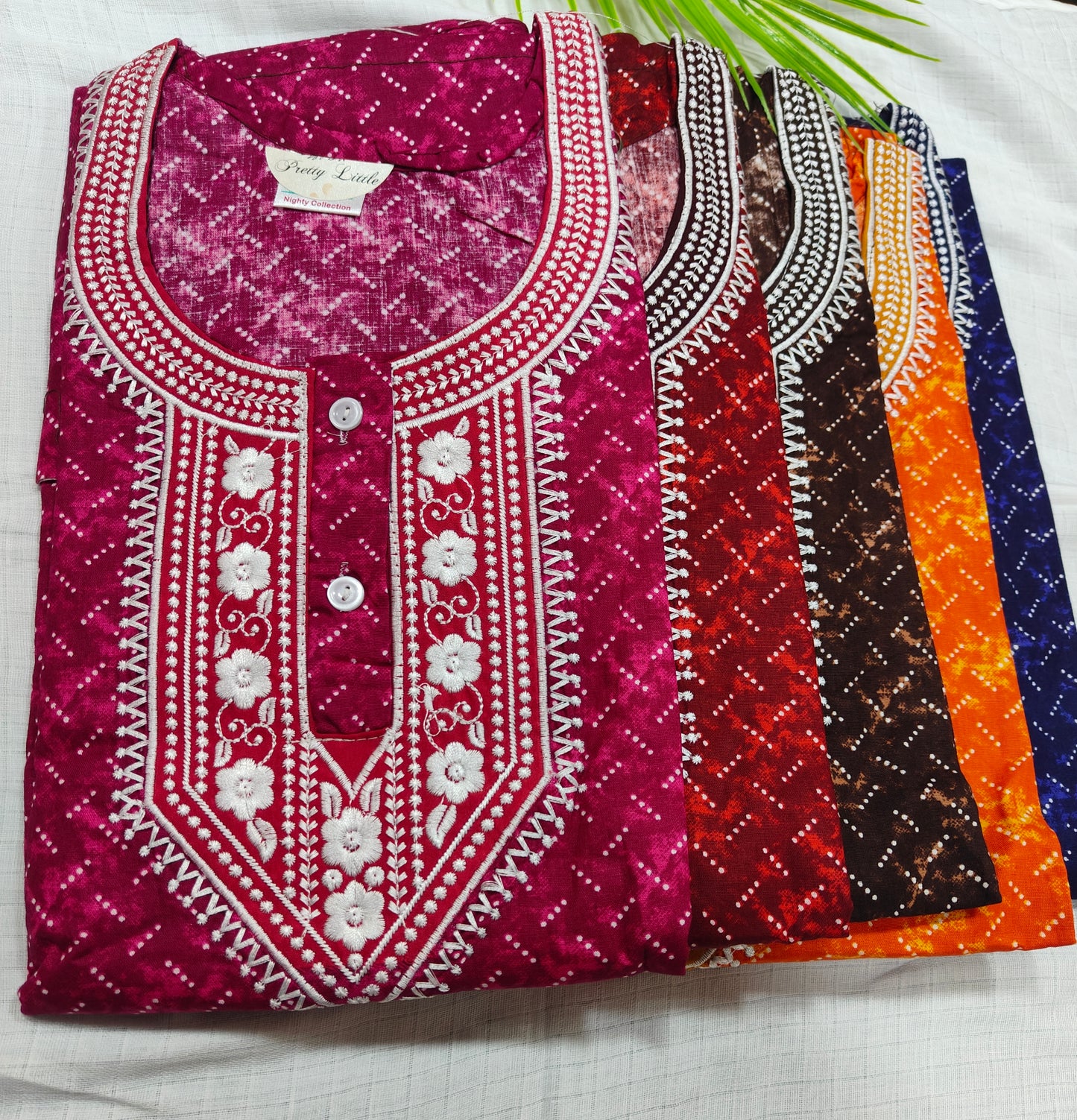 Soft and Comfortable Cotton Nighty - Elegant Embroidery Design