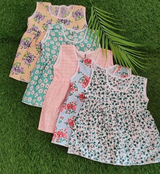 0-3 Month Sleeveless Frock Combo Pack - Floral Designs (Pack of 5)
