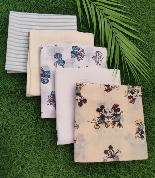 Muslin Baby Towel Pack of 5 - Soft & Absorbent (Best 5 dispatched)