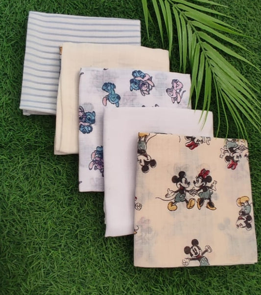 Muslin Baby Towel Pack of 5 - Soft & Absorbent (Best 5 dispatched)